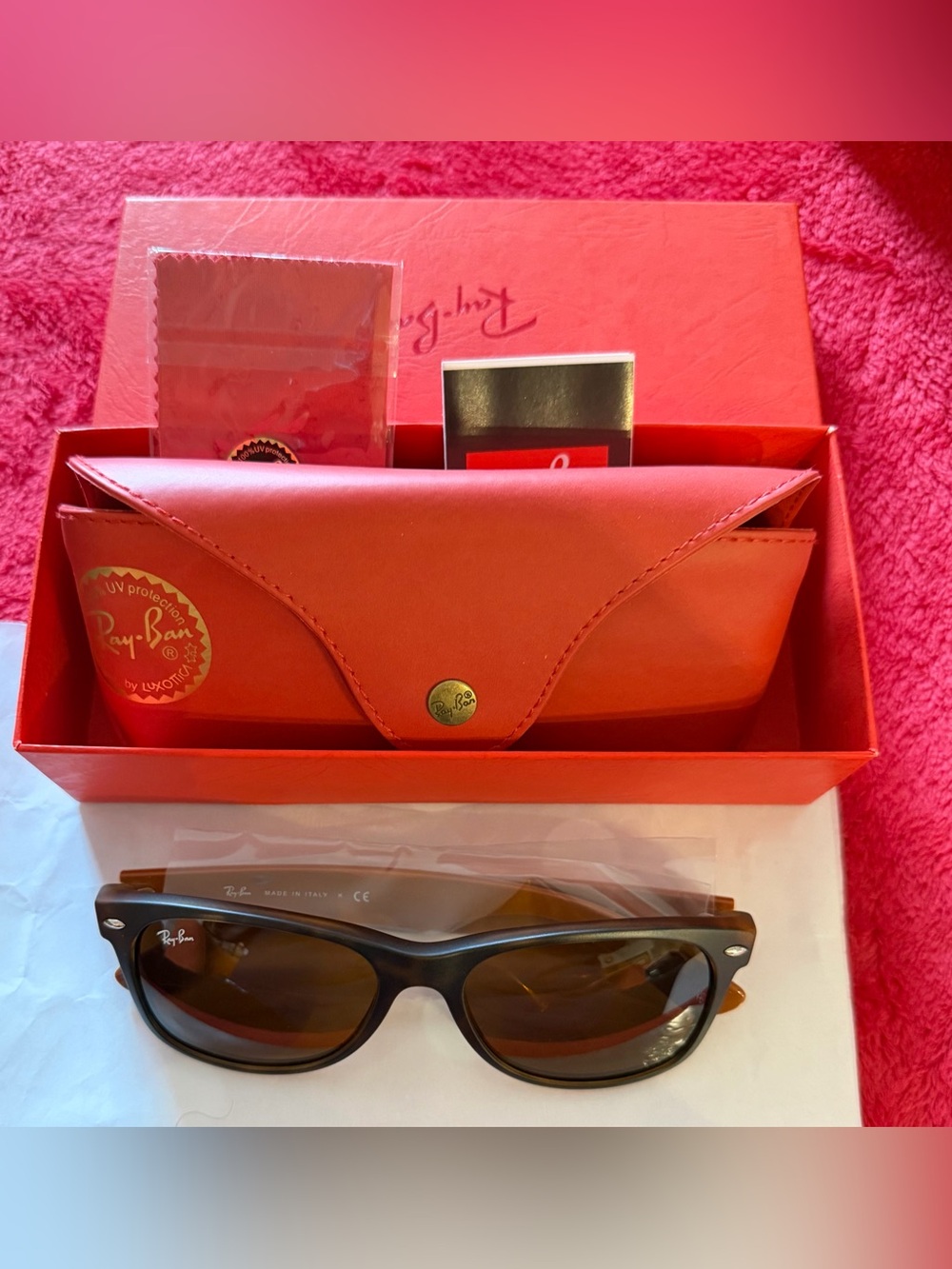 NWT Ray-Ban New Wayfarer RB2132 6179 Matte Havana Brown Sunglasses 55mm Unisex